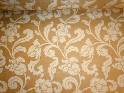 Pattern Aldolfo Color White woven golden/tan chenille ground with lighter cream floral design