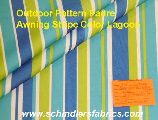 Pattern Padre Awning Stripe Lagoon outdoor and marine canvas color blues, yellow and white stripes