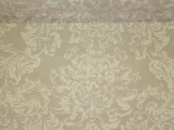 premium high end cotton home decor tone on tone fabric floral crest damask design in natural linen color
