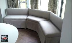 Bay window banquette, frame custom built by Schindlers