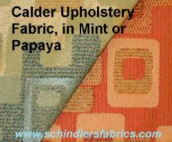 Click for video and image page of Contemporary Geometric Pattern Calder Upholstery Fabric, in Mint or Papaya