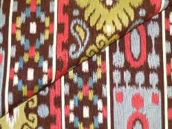 Closeup folded image railroaded stripe ikat design Casablanca in Color Brown