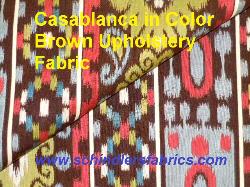 Click for video and image page of Pattern Casablanca in Color Brown Upholstery Fabric colorful railroaded stripe ikat design