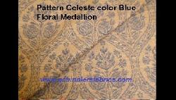 Click for video and image page of Pattern Celeste color Blue Floral Medallion decorator's woven shabby couture burlap