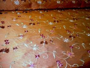 Cellini Toast from World Wide Fabrics  Silk Dupioni with floral embroidery