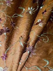 Draped curtain image of Silk Dupioni with floral embroidery pattern Cellini color Toast