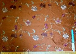 Sample of Silk Dupioni with floral embroidery pattern Cellini color Toast