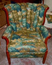 Chair upholstery in Robert Allen Linen Blend Pattern Scenic Flora Color Tapestry Fabric