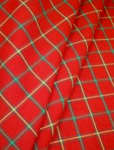 Draped curtain image of Closeout pattern Laura & Kiran's Box Plaid color Red Woven cotton jacquard