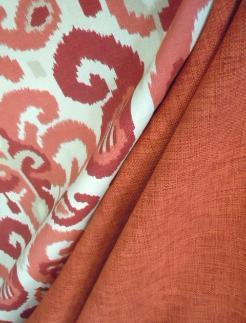 Draped curtain image of Colors Berry and Flame Decorator Fabric Coordinates