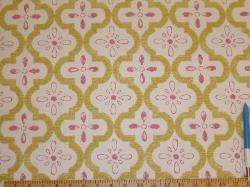 Sample of trellis screen print on Braemore's light weight 5.3 ounce, Pattern Conservatory, Color Dew