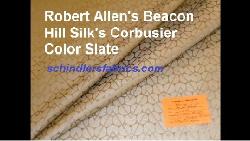Click for video and image page of Pattern Corbusier Color Slate Home Decor Fabric from Robert Allen's Beacon Hill Silk book Twilight, Neutral colors,  Category Grey Charcoal Silver