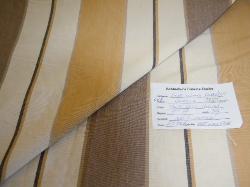 Schindlers Fabrics and Upholstery Shop tag for Corsica Stripe in Taupe, Gold and Natural