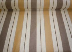 Corsica stripe in color Taupe, Gold and Natural Laura & Kiran Fabric, woven jacquard stripe design for decorating