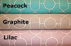 Covington Fabrics Pattern Baldwin Decorator Fabric in Colors Peacock, Graphite or Lilac, vintage geometric fretwork design