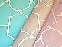 Covington Fabrics Pattern Baldwin Decorator Fabric in Colors Peacock, Graphite or Lilac, vintage geometric fretwork design