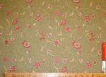 Dainty Decorator Fabric pink, coral, red small flowers on leaf green ground Sample