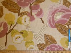 Sample of botanical screen print on P Kaufmann Fabric's medium weight 6.9 ounce, Pattern Deco Diva, Color Dusk