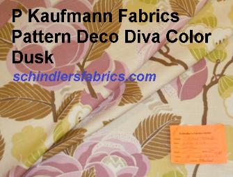 floral botanical screen print on P Kaufmann Fabric's medium weight 6.9 ounce cotton, Pattern Deco Diva, Color Dusk