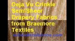 Click for video and image page of Deja Vu Crinkle SemiSheer Drapery Fabrics from Braemore Textiles for drapery, curtains and window treatments, colors Eclipse and Thunder