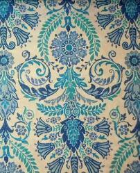 discount Ellen DeGeneres Pattern Esplanade color Mediterranean outdoor fabric vintage floral medallion off-white blues
