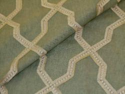 Embroidered Lattice Natural & White on Aqua