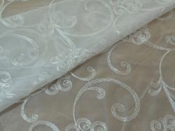 Embroidered Sheer Designer Window Treatment Fabric in White