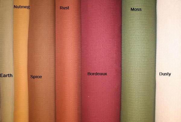 Colors of multiuse solid Erie Islands Fabrics Mohave Colors Dusty Moss Bordeaux Rust Spice Nutmeg Earth Basics - click to order