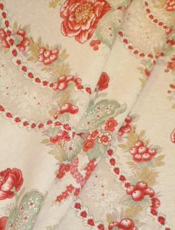Curtain drape image of Fabricut Pattern Alderwood Color Raspberry  linen blend floral stripe design