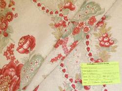 Schindler's Upholstery Shop tag for Fabricut floral stripe linen blend fabric Alderwood Raspberry
