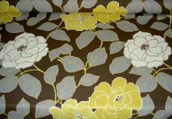 Fabricut Prestigious Textiles Ochre yellow brown gray Design Peony Rose Floral Fabric