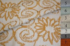 Closeup image of Heavy linen blend with gold floral embroidery with 7 color options of background, from our Erie Islands Fabrics Design Basics Collection