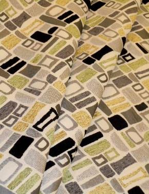draped curtain image of contemporary geometric Geiger color Oasis Upholstery Fabric