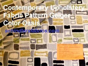 Contemporary Geometric Pattern Geiger Color Oasis Upholstery Fabric with chenille accents, gray, yellow and green on cream