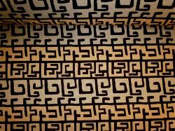 Greek Maze Geometric Design Upholstery Fabric color Black on Tan