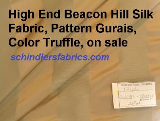 High End Beacon Hill Fabric Gurais Color Truffle silk in stripe pattern, discounted closeout sale