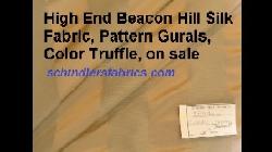 Click for video and image page of High End Beacon Hill Fabric Gurais Color Truffle silk in stripe pattern, discounted closeout sale