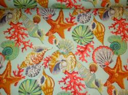 Tropical Beach Design Shells and Coral Decor Fabric