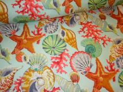 Tropical Beach Design Shells and Coral Decor Fabric Hamilton Pattern Seaside Color Ocean