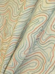 Pattern Happy Trails color Horizon home decor fabric  with contemporary swirls  of multi-color embroidered lines