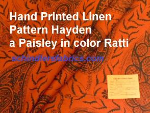 Hand Printed Linen Pattern Hayden a Paisley in color Ratti