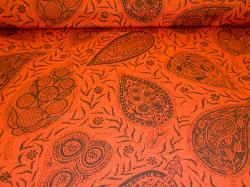 Linen paisley pattern Hayden Decorator Fabric on cutting table