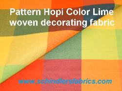 Click for video and image page of Hopi Color Lime woven decorating fabric with bright colored large check design