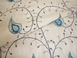 Iman Home Fabric Assyrian Vine Color Luna embroidered floral paisley pattern fabric, this fabric would be a good slipcover fabric, light upholstery fabric, bedding fabric, accent pillow fabric, house fabric, drapery fabric, curtain fabric, furniture fabric