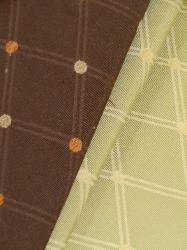 Draped curtain image of Isabella Trellis Dot fabric colors Brown or Green Tea for Upholstery, diamond design