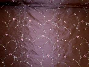 Kala Aubergine from World Wide Fabrics  Silk Dupioni with floral embroidery