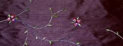 Swatch of Embroidered Silk Kala Fabric in Aubergine