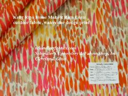 discount Kelly Ripa Home Make it Rain Coral outdoor fabric red, orange, yellow, tan watercolor design