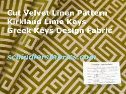 Kirkland Lime Keys Cut Velvet Greek Key Design Fabric from our American Silk Mills warehouse clearance buyout