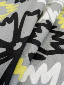 Draped curtain image of Retro funky floral print pattern Layla in our Erie Islands Design with the basics collection
